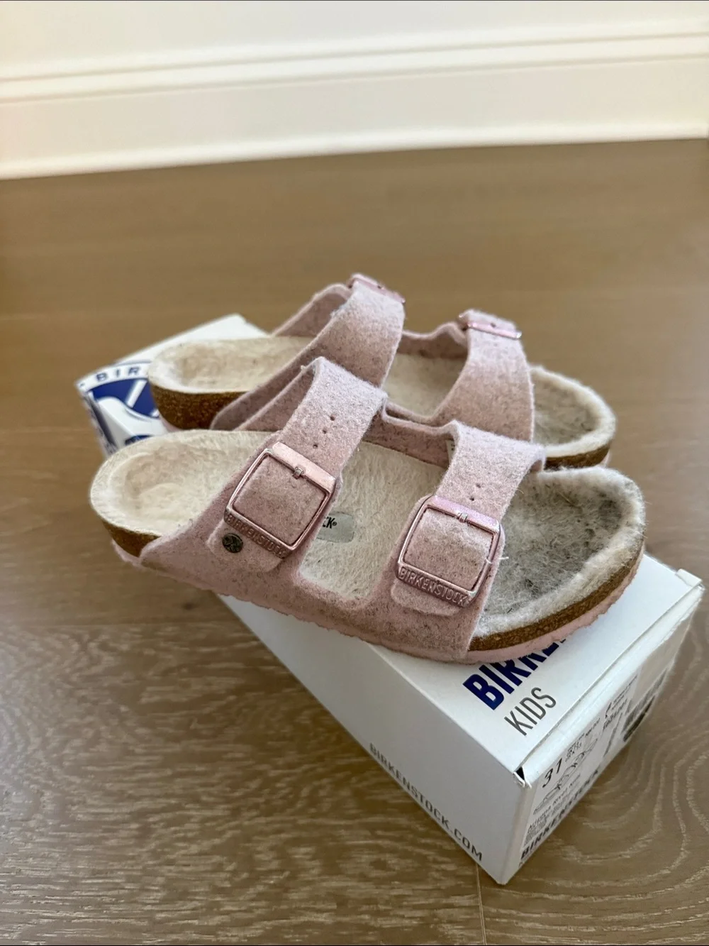 Birkenstock Kids Light Pink Felt Double-Buckle Slides